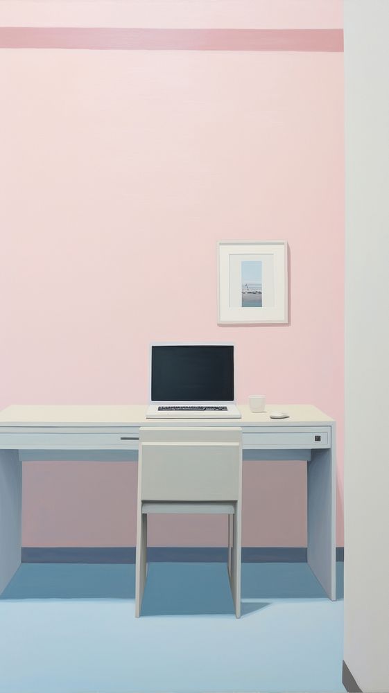 Desk furniture computer painting.