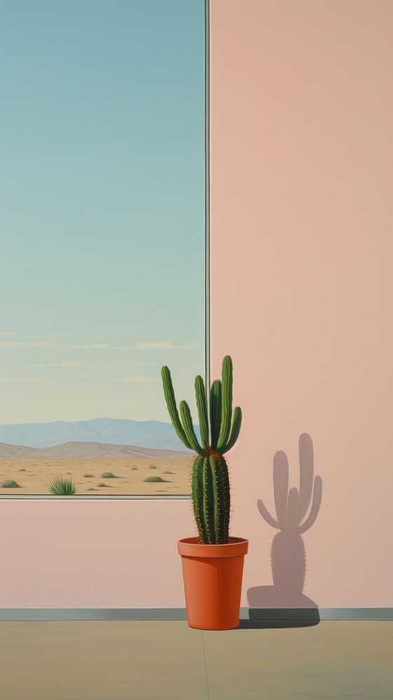 Potted cactus on the window with desert background plant architecture tranquility.