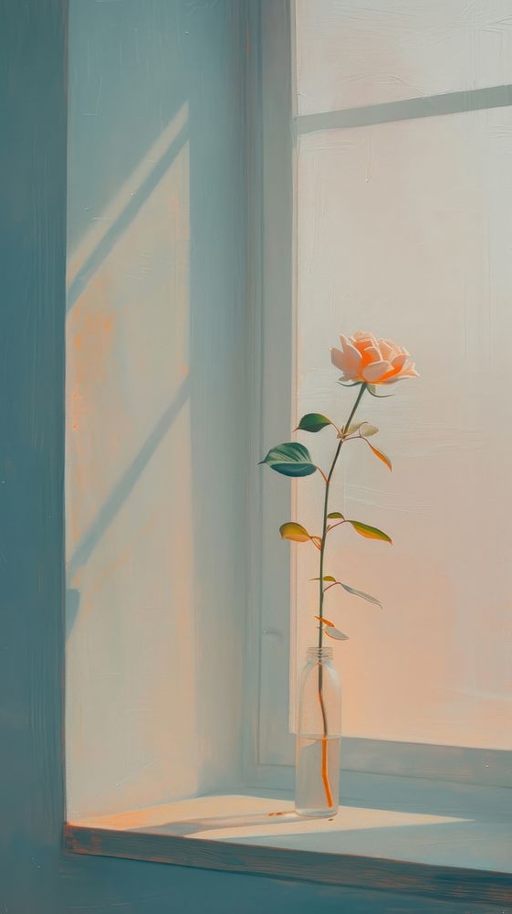 Painting flower window windowsill.