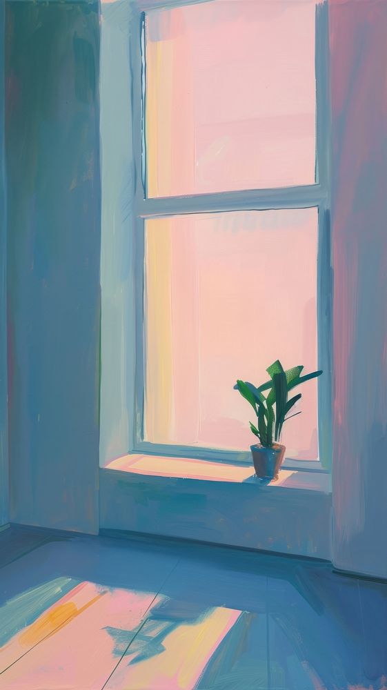 Window windowsill painting plant.