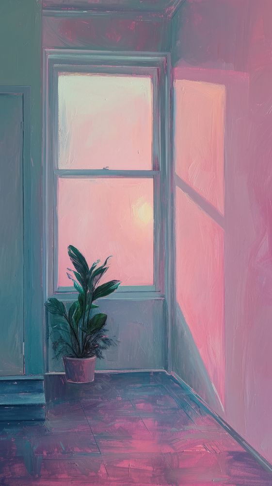 Window windowsill painting plant.