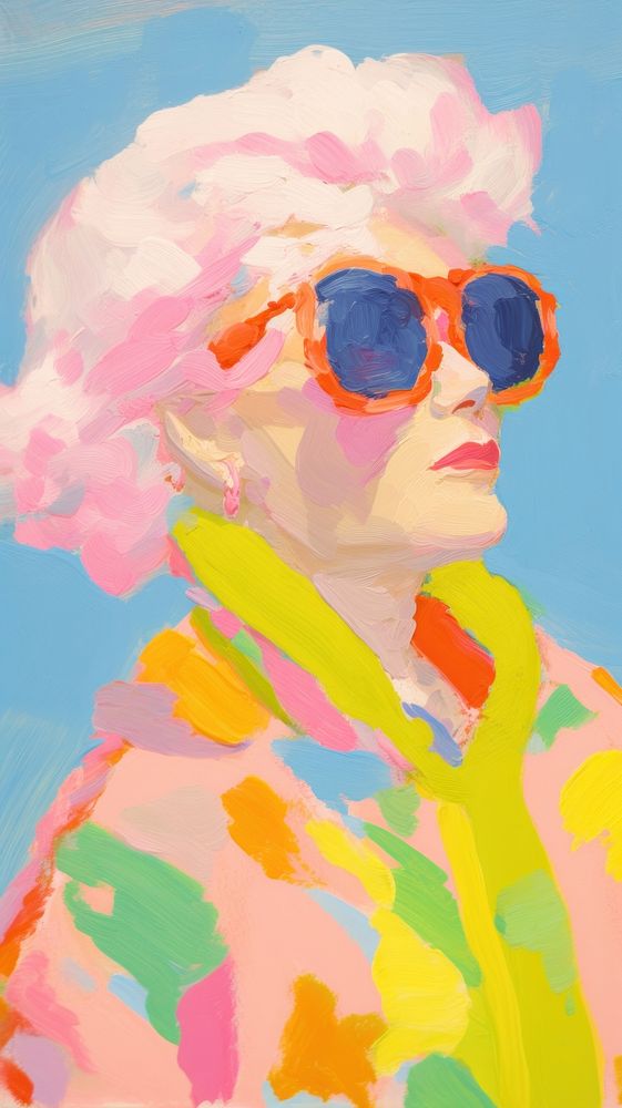 Old woman wearing sunglasses painting art abstract. 