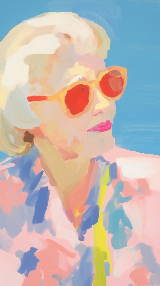 Old woman wearing sunglasses painting art abstract. AI generated Image by rawpixel.
