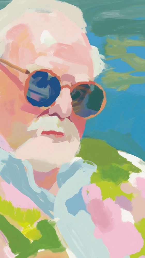 Old man wearing sunglasses painting art abstract. AI generated Image by rawpixel.
