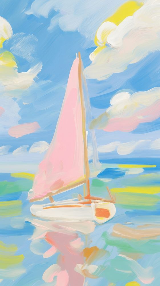 Boat on the sea painting backgrounds watercraft. AI generated Image by rawpixel.