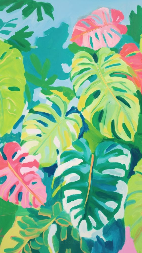 Tropical leaves painting art backgrounds. AI generated Image by rawpixel.