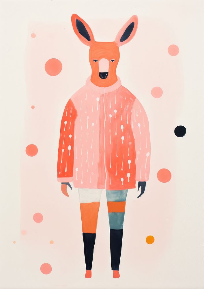 Risograph printing illustration minimal of a cute deer wearing winter costume animal art painting.