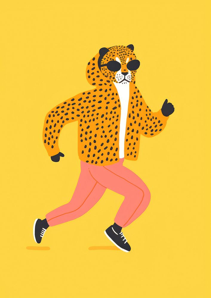 Risograph printing illustration minimal of a cute cheetah jogging animal representation creativity.