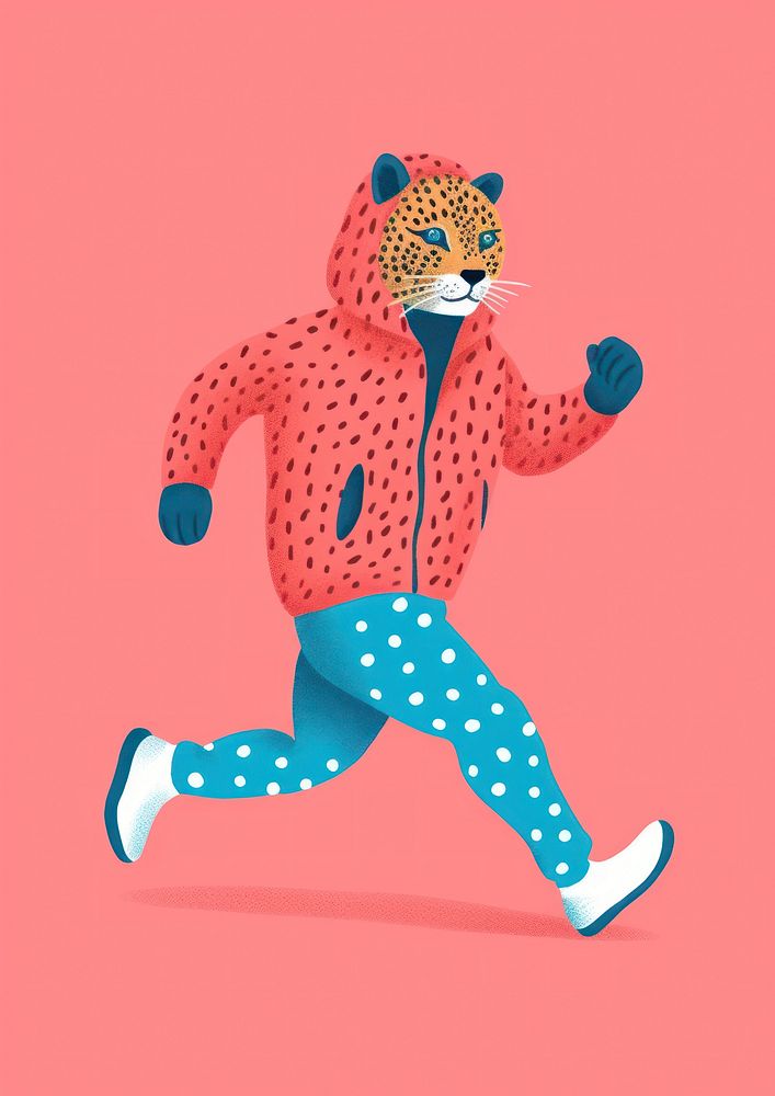 Risograph printing illustration minimal of a cute cheetah jogging mammal animal representation.