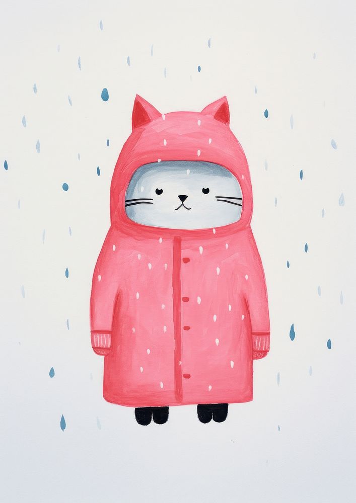 Risograph printing illustration minimal of a cute cat wearing winter costume anthropomorphic representation portrait.