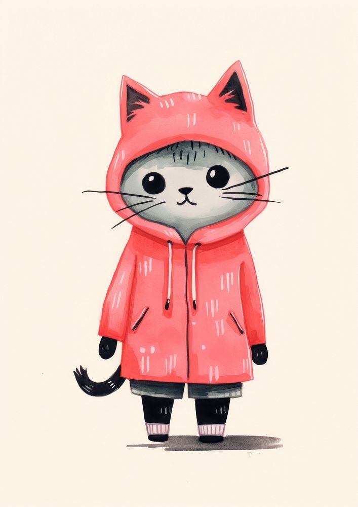 Risograph printing illustration minimal of a cute cat wearing winter costume anthropomorphic representation creativity.