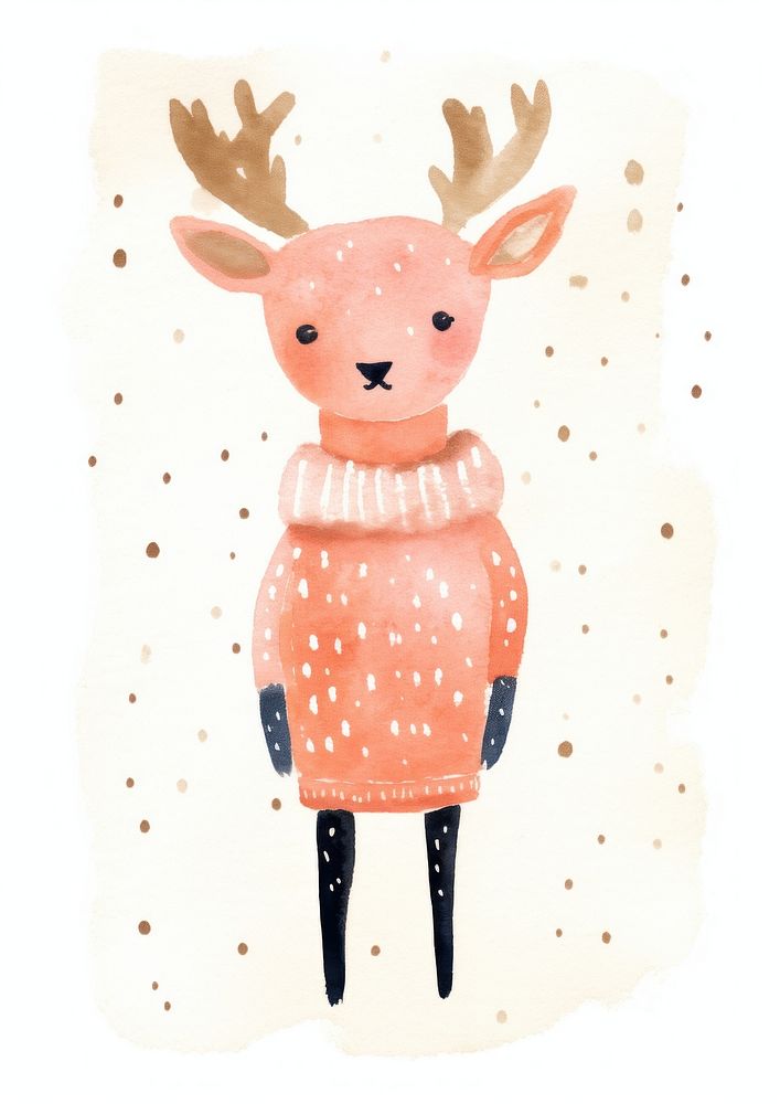 Risograph printing illustration minimal of a cute deer wearing winter costume animal art mammal.