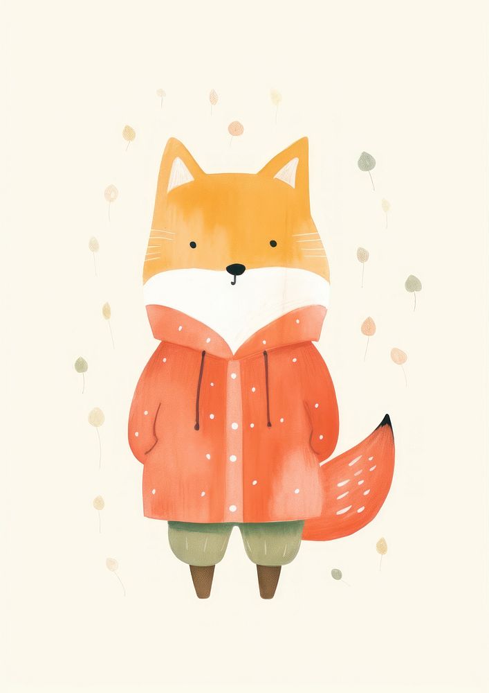 Risograph printing illustration minimal of a cute fox wearing autumn costume animal nature creativity.