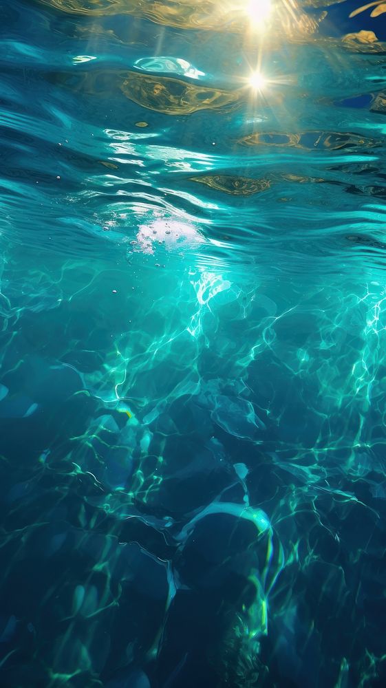 Ocean underwater reflection sunlight swimming. AI generated Image by rawpixel.