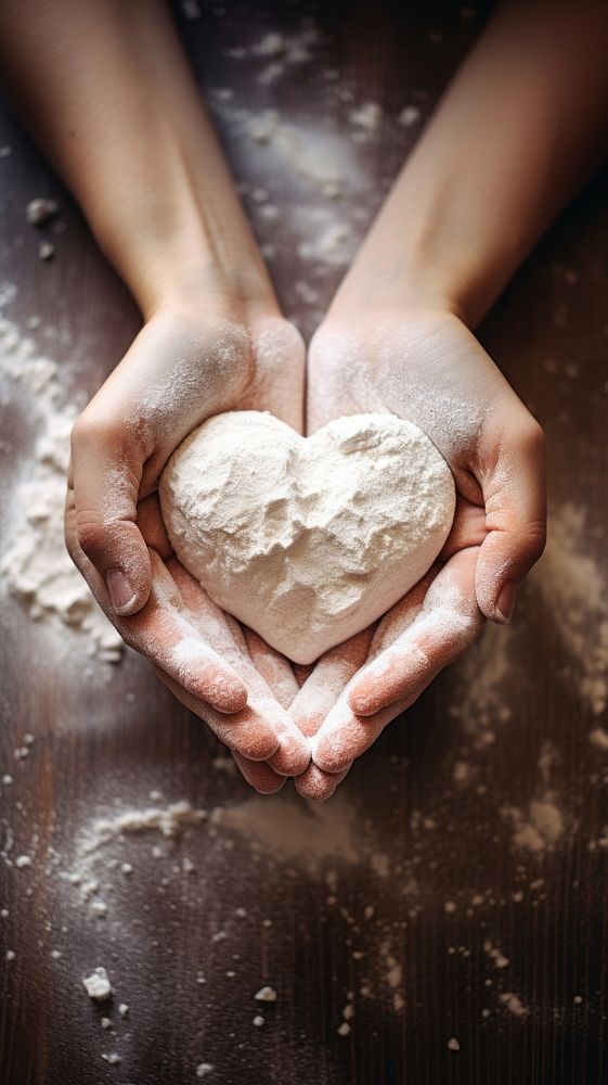  Hands creating heart shapes with flour while baking ingredient freshness holding. AI generated Image by rawpixel.