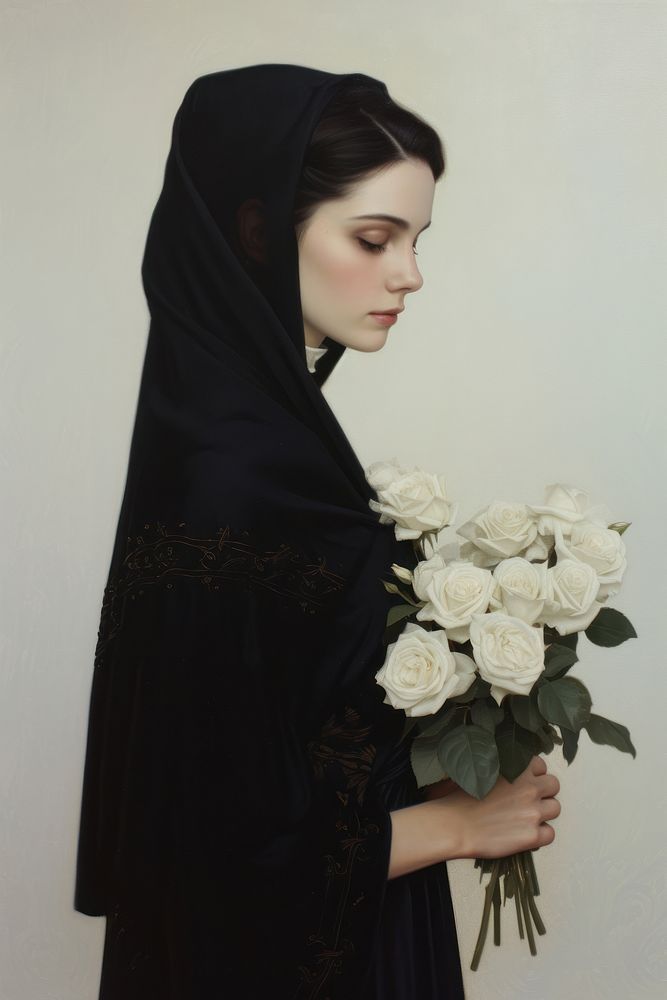 Woman holding a white rose bouquet portrait standing fashion.