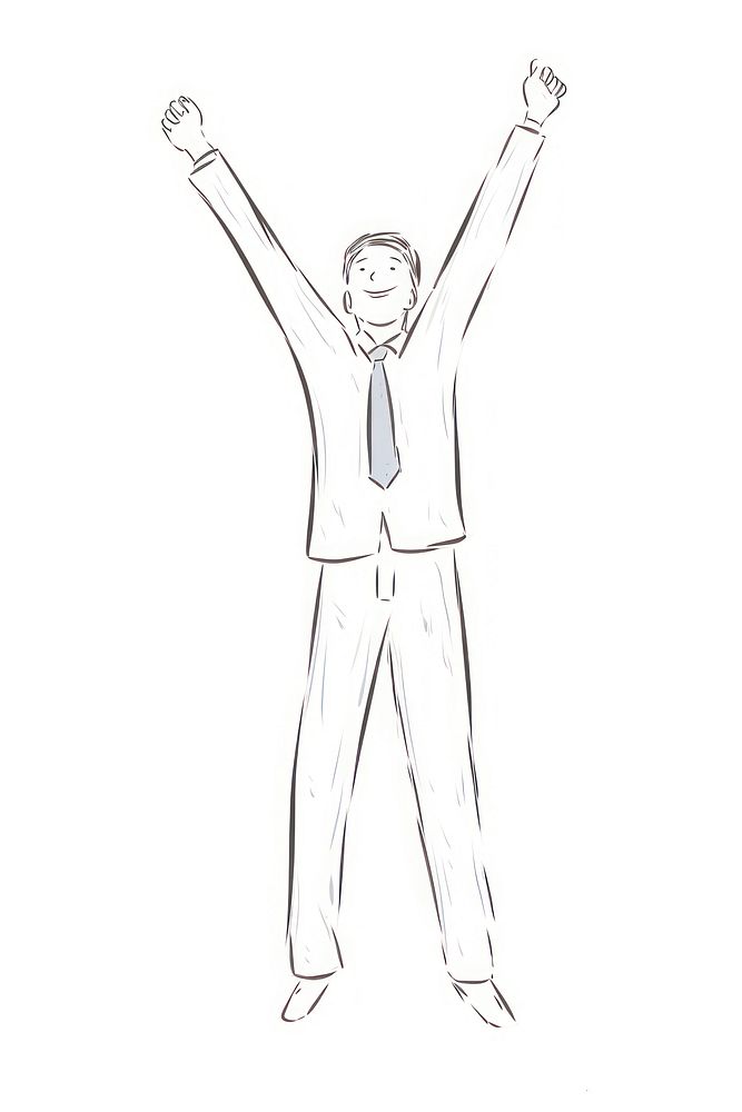 Businessman arms raised in the air drawing sketch line.