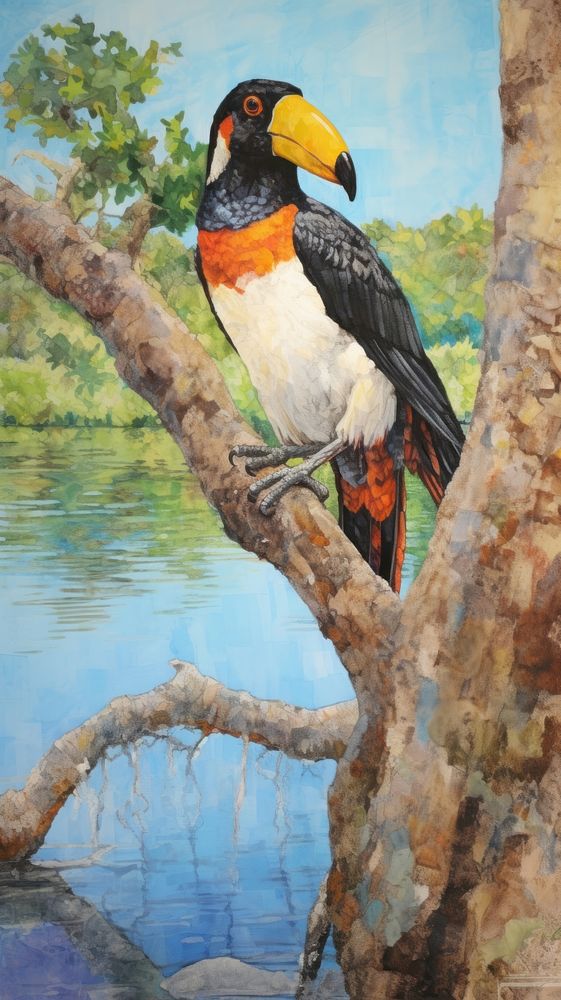 Illustration of a toucan painting outdoors animal.