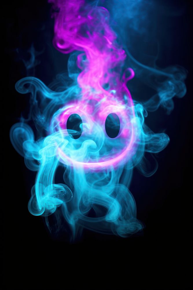 Neon smoke smiley face purple illuminated creativity.