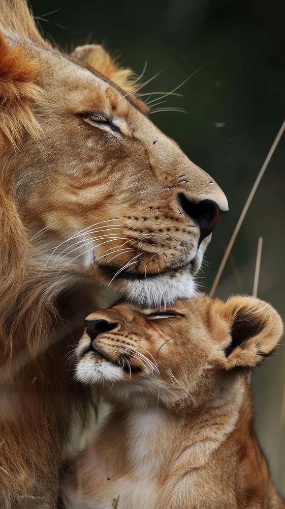 Lion mother and lion cub wildlife animal mammal.