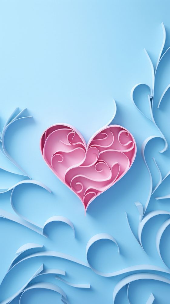  Single pink paper cut-out heart shape blue backgrounds creativity. AI generated Image by rawpixel.