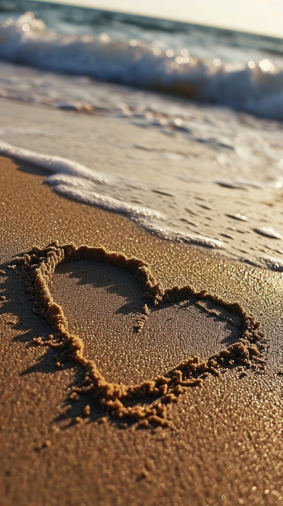  Heart drawn in the sand on a sandy beach outdoors nature ocean. AI generated Image by rawpixel.