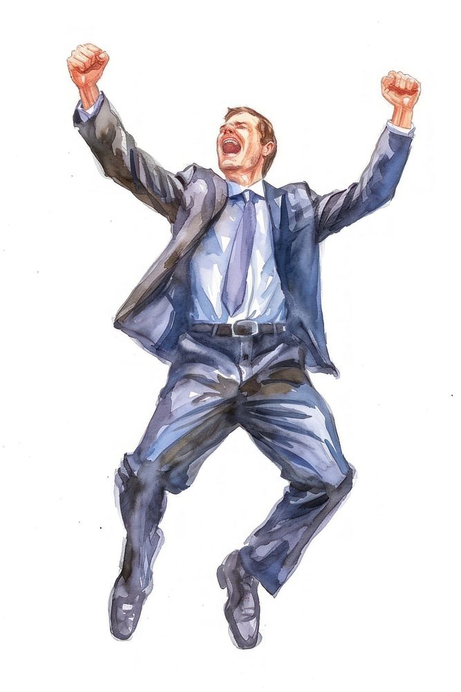 Businessman celebrating victory portrait drawing sketch. AI generated Image by rawpixel.