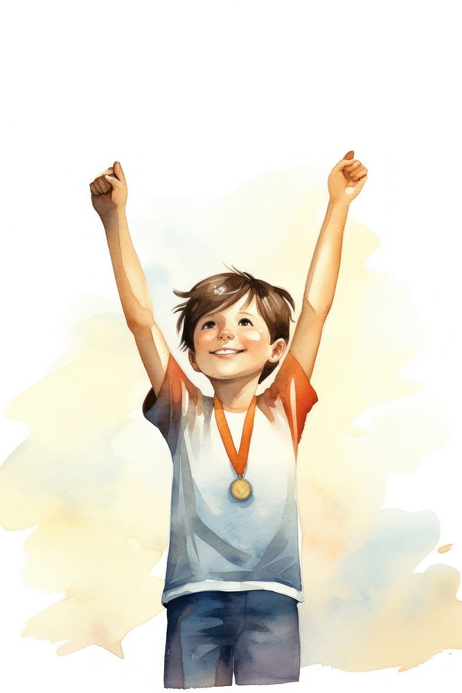 Kid runner with medal around neck portrait adult achievement. AI generated Image by rawpixel.