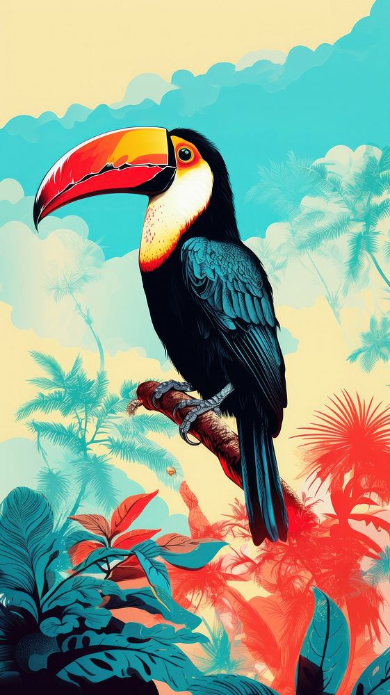 Wallpaper toucan animal plant bird.