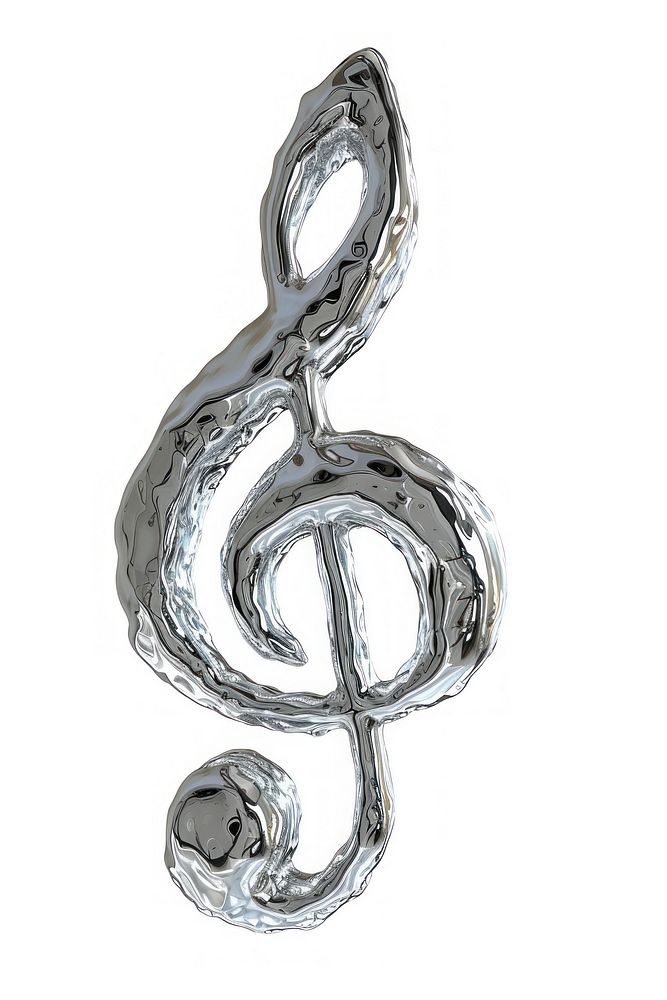 Melting music note jewelry silver white background.