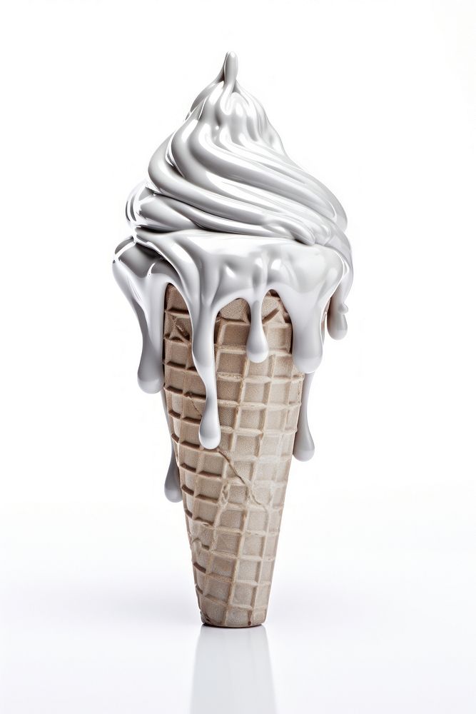 Ice cream cone melting dessert white food.