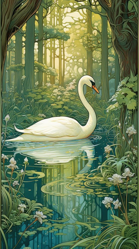Swan outdoors painting nature.