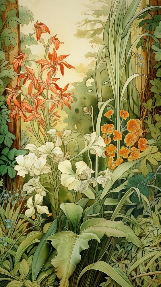 An art nouveau drawing of a plant background painting pattern flower.