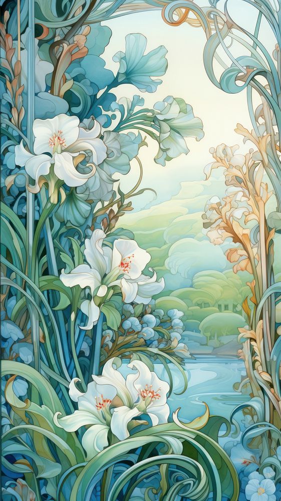 An art nouveau drawing of a plant background backgrounds painting pattern.