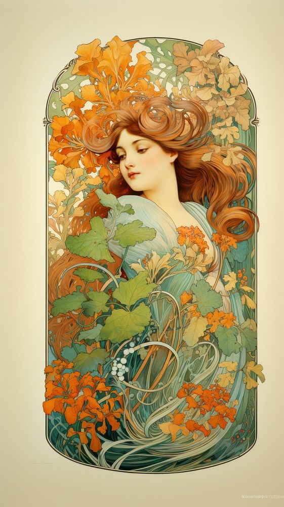 An art nouveau drawing of a plant background painting pattern representation.
