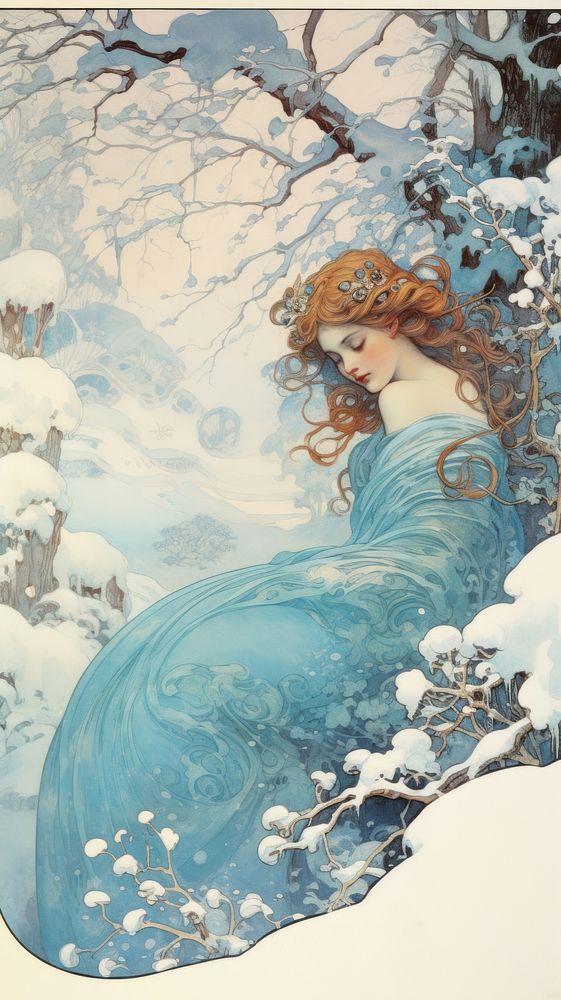 An art nouveau drawing of a winter painting nature adult.