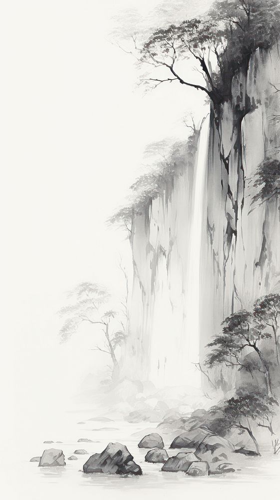 Waterfall drawing sketch tree.