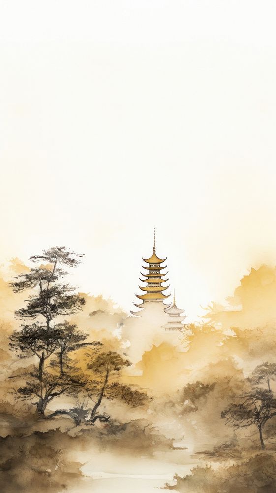 Pagoda architecture outdoors painting.