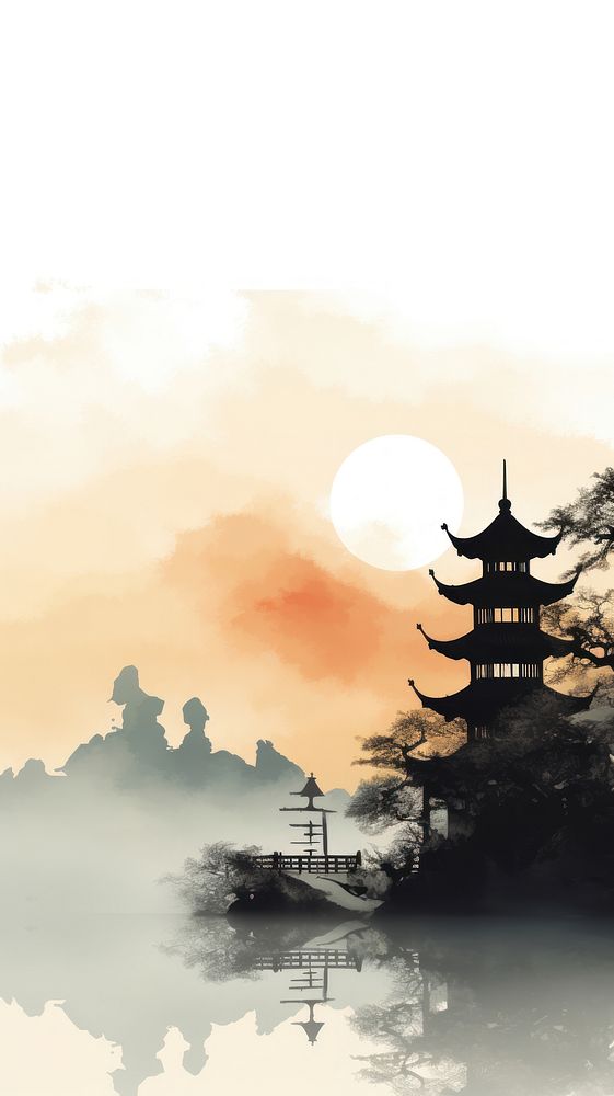 Chinese pagoda sunset architecture building outdoors.