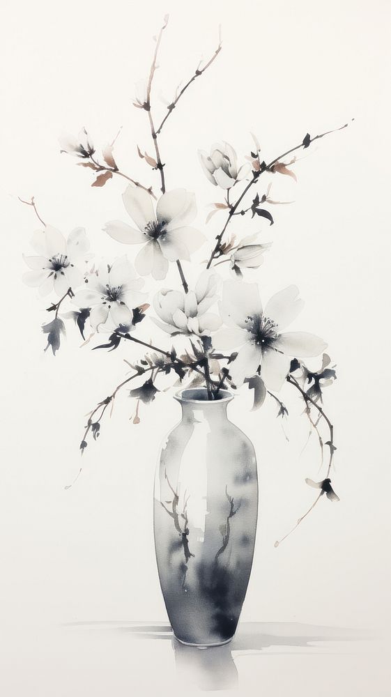 Flowers on a vase plant white art.