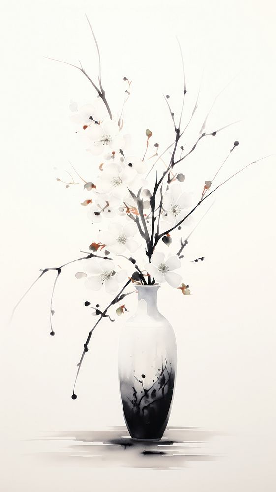Flowers in the vase plant white splattered.