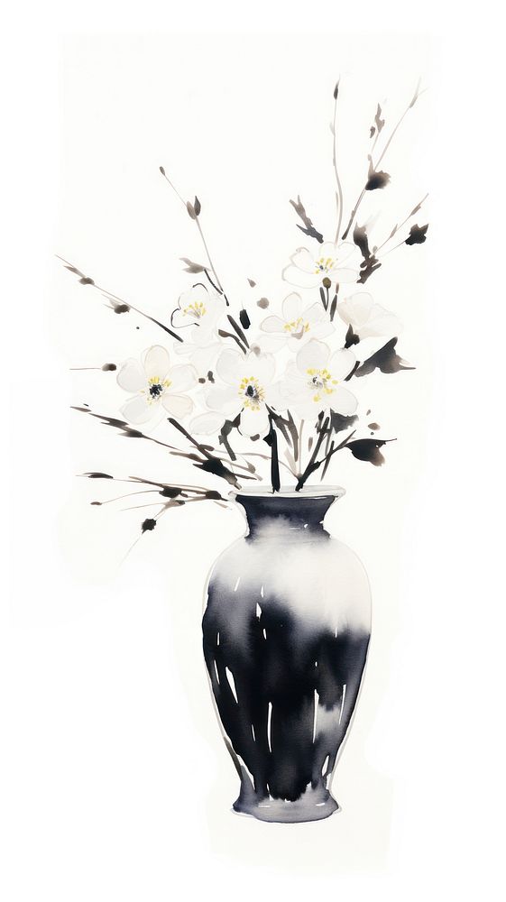 Flowers in the vase painting plant white.