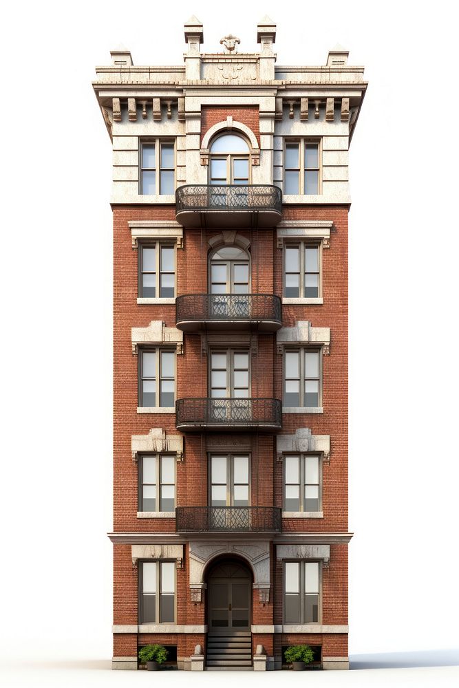Tall american brick apartment architecture building city.