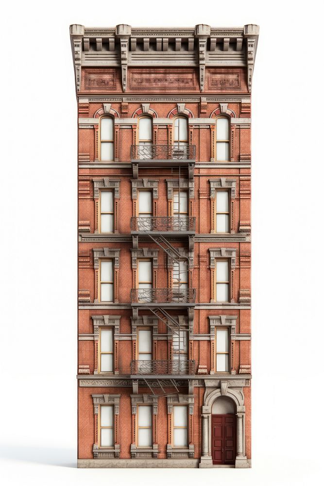 Tall american brick apartment architecture building window.