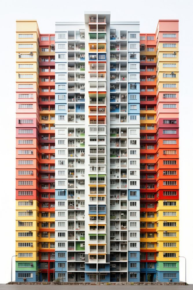 Colorful Hongkong apartment building architecture city neighbourhood.