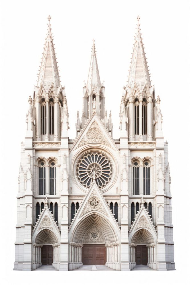 Architecture photo of stone cathedral building white background spirituality.