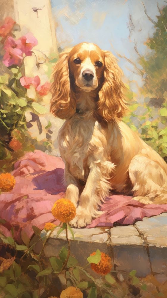 Painting flower dog spaniel.