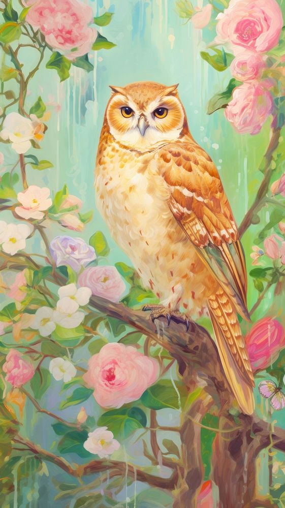 Painting flower owl blossom.
