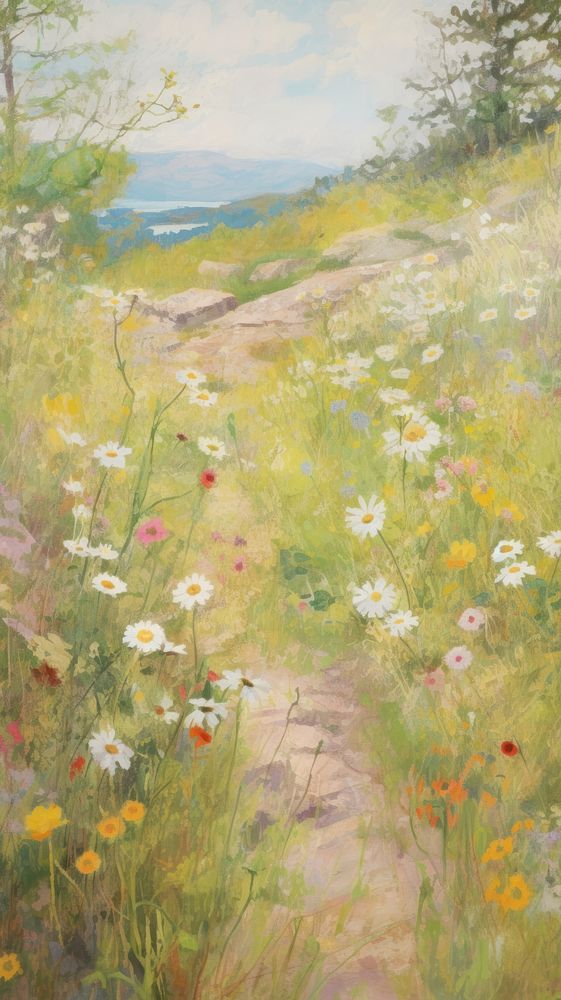 Painting flower field countryside.