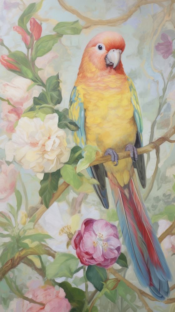 Painting flower parrot parakeet.